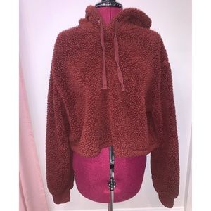 Burnt Orange Sherpa Cropped Hoodie